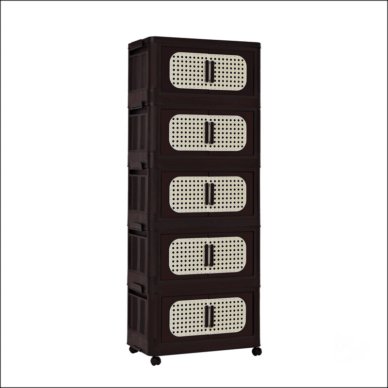 Armoire de rangement pliante de 20 pouces de large avec 5 niveaux, porte magnétique et roulettes pour une utilisation polyvalente et une mobilité facile