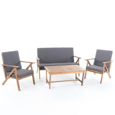 4Pc Outdoor Seating Setup - Wood Construction, Water Upholstery, Includes , 2 Club Chairs & Coffee Table, For Backyard Chat Compilation With And Waterproof Fabric With Weather