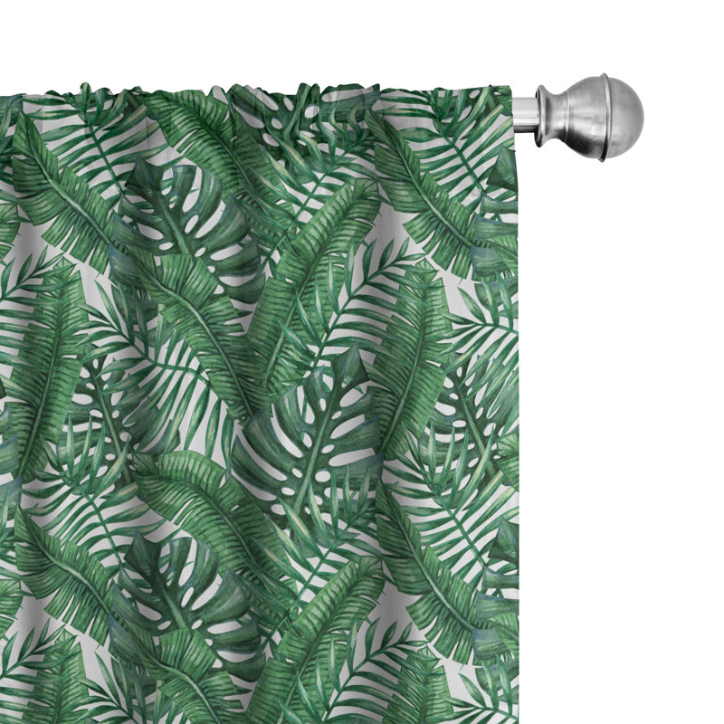 Palm Leaf Semi-Sheer Rod Pocket Curtain Panels, 28" x 84", Green