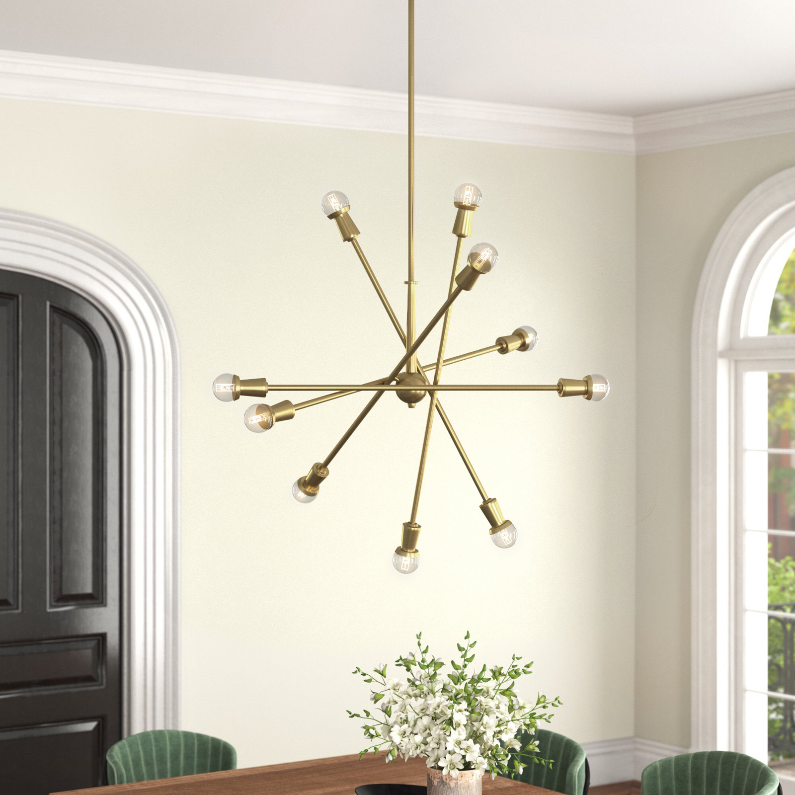 Kyla 10 - Light Metal Dimmable Sputnik Chandelier, Natural Brass