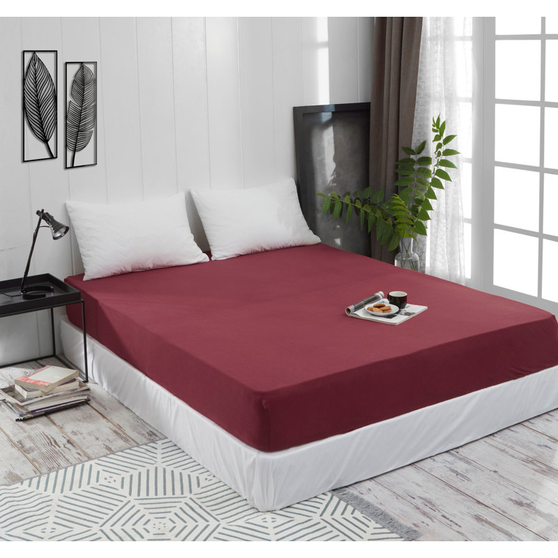 Drap-housse 100% coton, 63 po x 79 po, Rouge Bordeaux