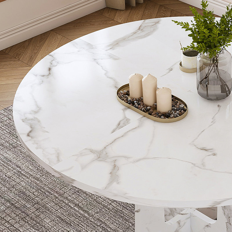 47.24" Round Dining Table for 4 - Farmhouse MDF Table with Marble White Finish, 300lb Capacity, Easy Assembly for Kitchen/Dining Room - Modern Spiced Table