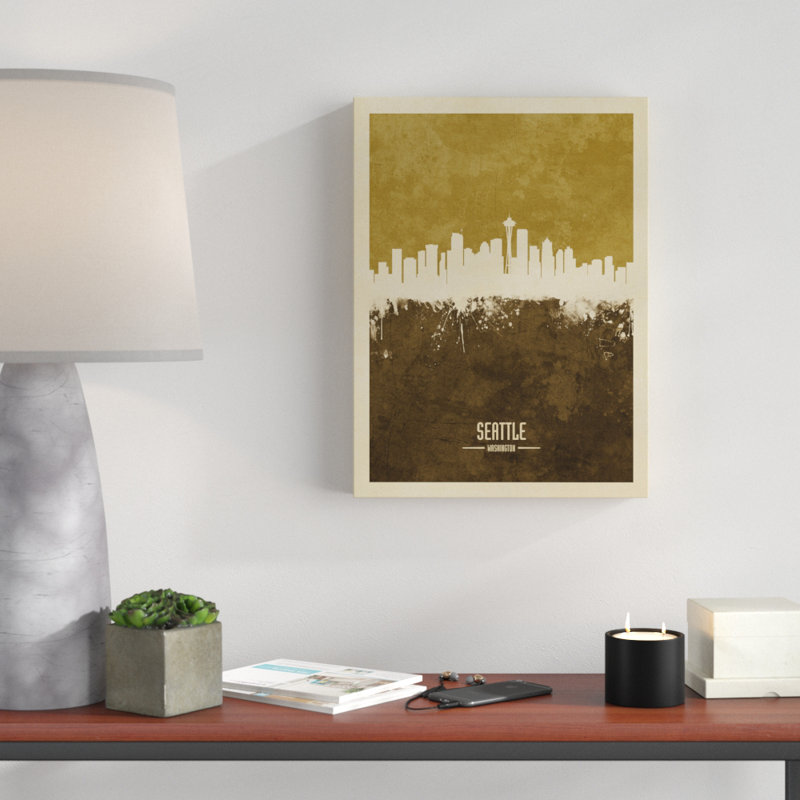 « seattle washington horizon brown », impression sur toile tendue, H 19 po x l 14 po x P 2 po
