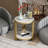 2 Tier Faux Marble End Table with Storage Shelf, Modern Side Table for Living Room, Bedroom