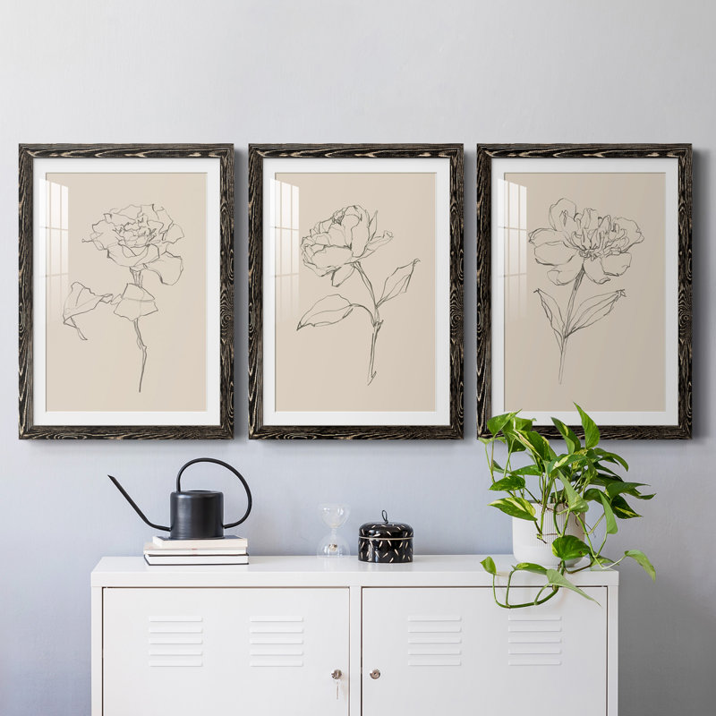 Floral Contour Study I Premium encadré mat - prêt à être accroché, Noir, H 31,5 po x l 47 po x P 1 po