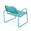 Fauteuil en fer turquoise : une parenthèse de détente dans votre jardin, profondeur 61,2 cm, largeur 67,2 cm, hauteur 65,2 cm, poids 6,5 kg.