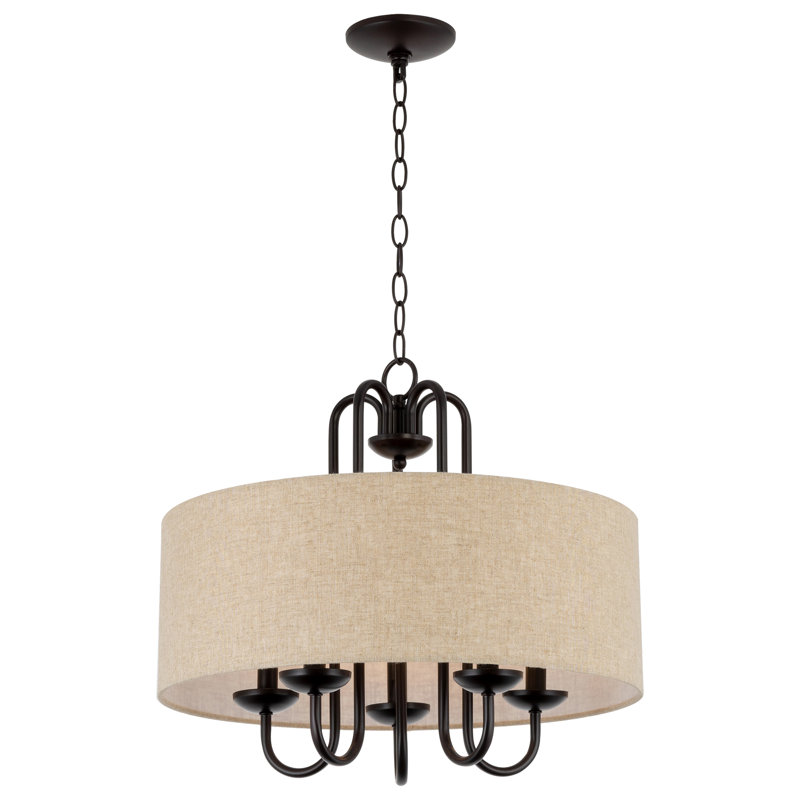 Mackeroy 5 - Light Dimmable Drum Chandelier, Oil Rubbed Bronze, Beige