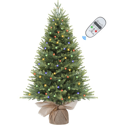 Petit arbre de Noël 4 pi avec lumières 2026, mini arbre de table avec aiguilles de pin en polyéthylène réalistes, petit arbre de Noël avec lumières multicolores en forme de pin, arbre de table pour bureau, tablette, décoration de pièce