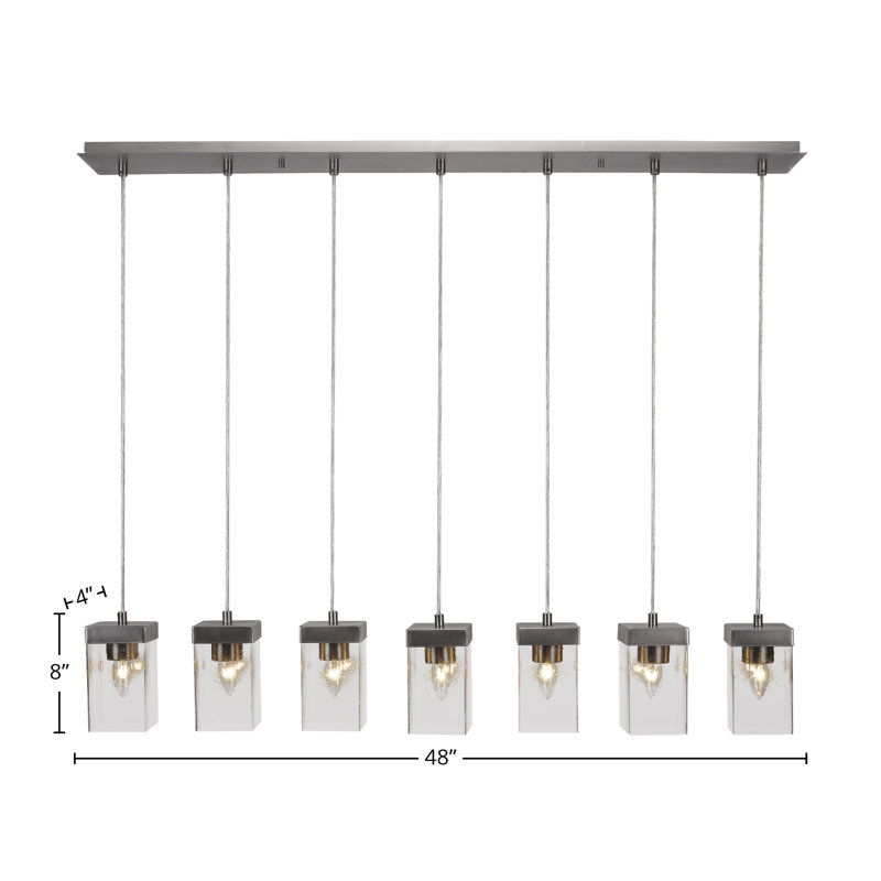 Luminaire suspendu linéaire à 7 lumières avec finition carrée en verre graphite carré 4 po Nouvelle, Clair, Graphite