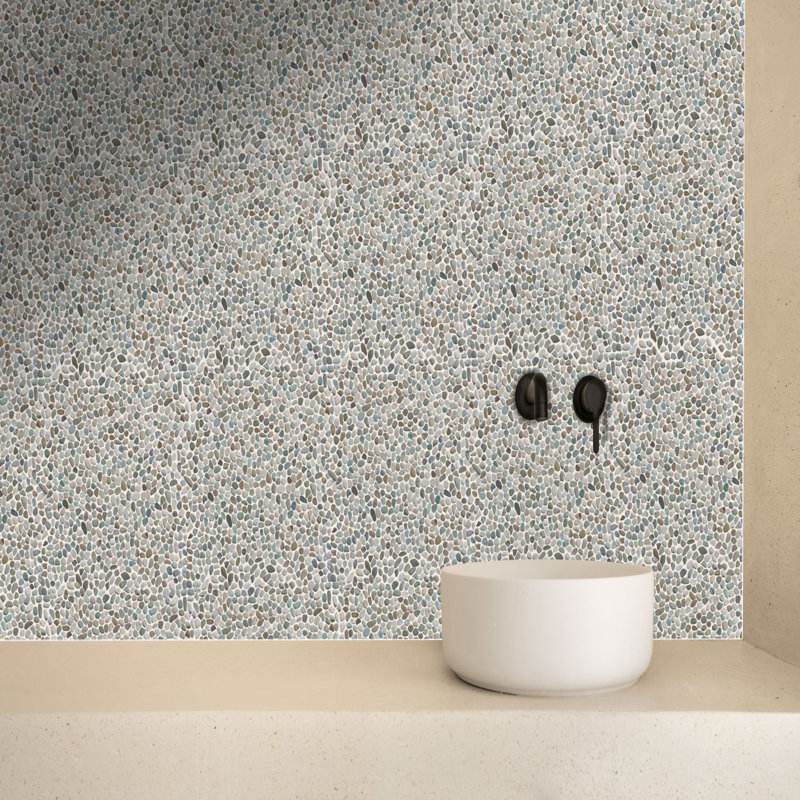 Oregon 12" x 12" Natural Stone Pebbles Mosaic Wall & Floor Tile, Mini White Green