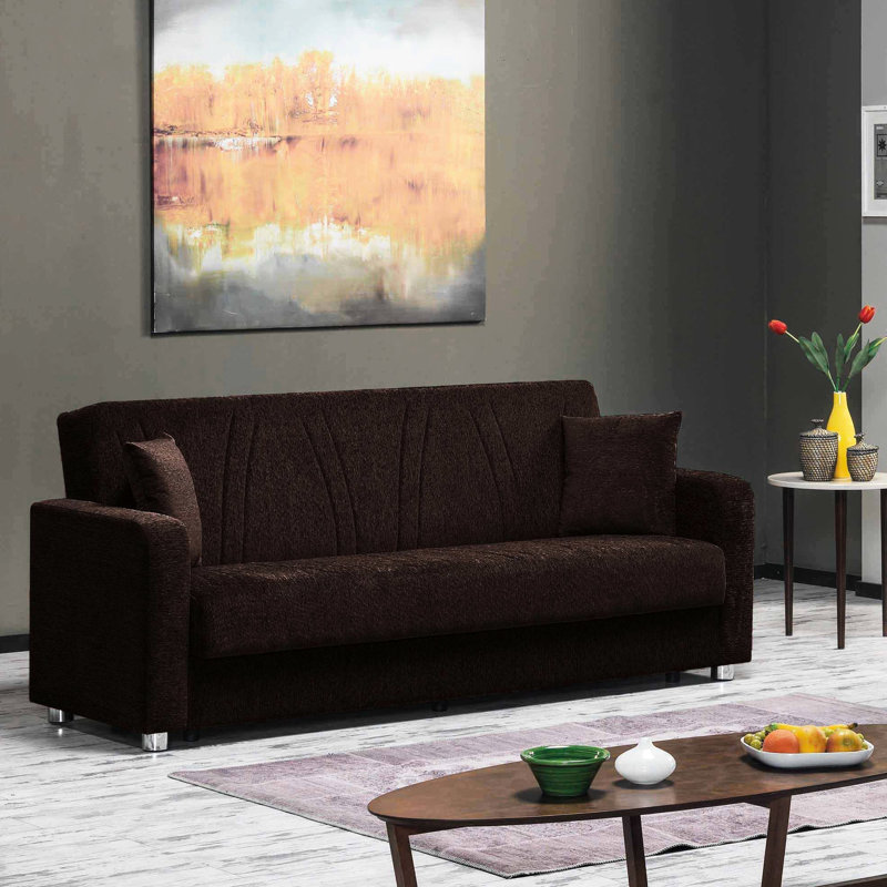 Canapé-lit rembourré avec rangement brun foncé de la collection Collection pour un rangement confortable et polyvalent