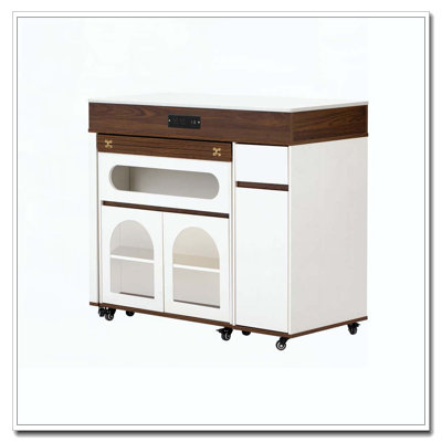 Extendable Dining Table with Extra-Long Folding Top, Rolling Kitchen Island with Drawers, Power Outlet and Brake lock, Storage Cabinet