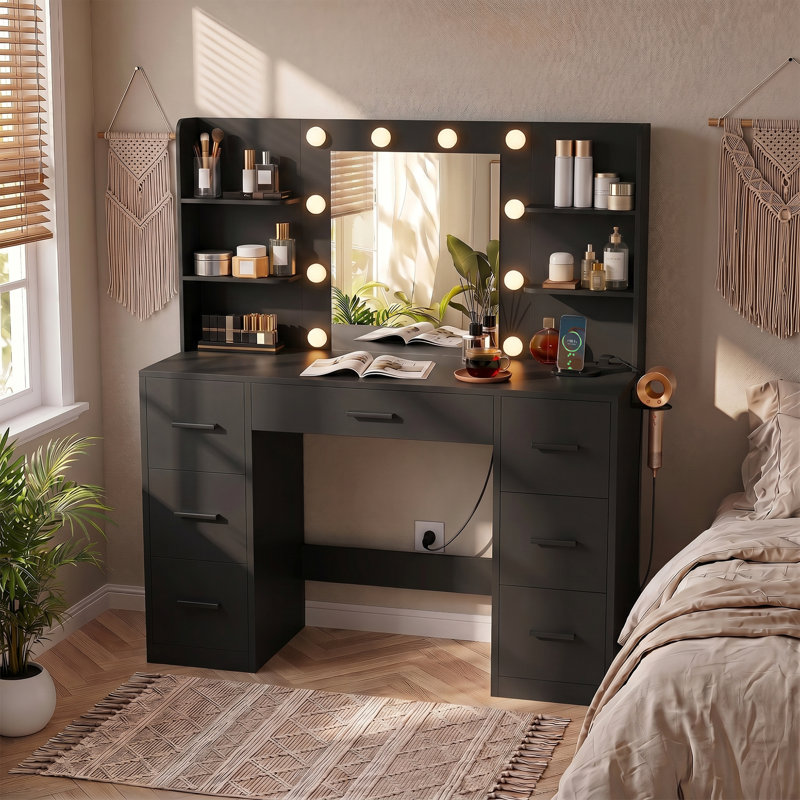Coiffeuse de maquillage avec prise de courant rapide de type C de 20 W et 3 modes de luminosité réglables