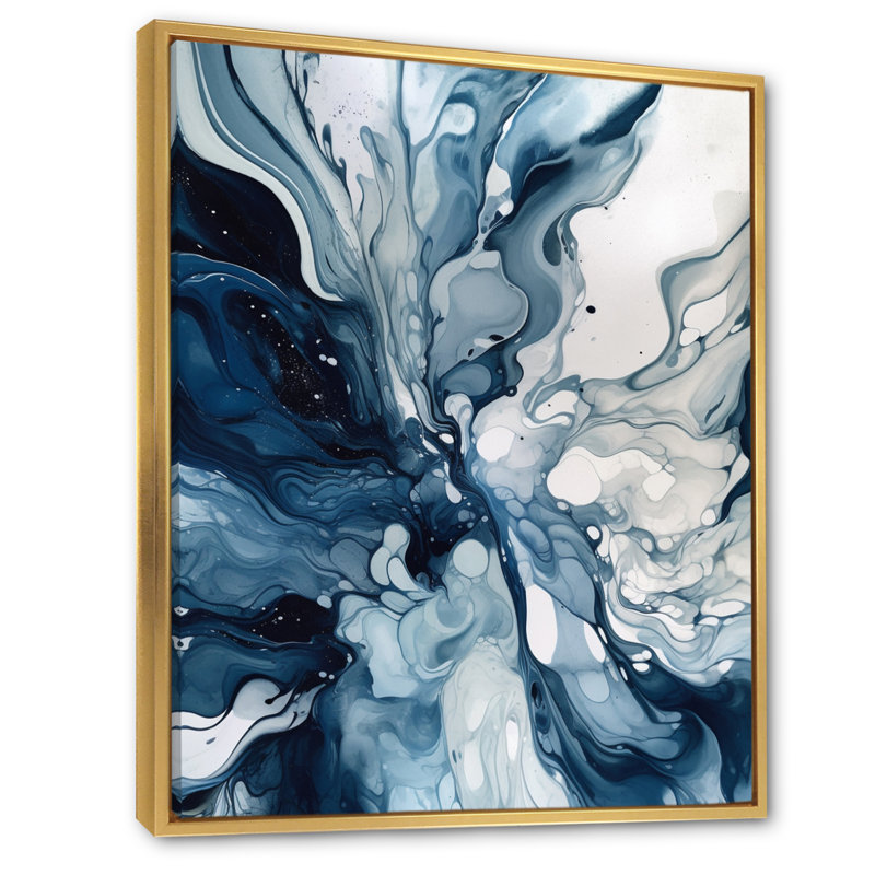 «Blue Grey Ethereal Elixir I», art mural abstrait, Doré, H 20 po x l 12 po, Floater Framed Print