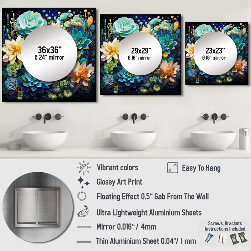 Milbrook - Succulent miroir carré pour décoration murale, 29 po x 29 po