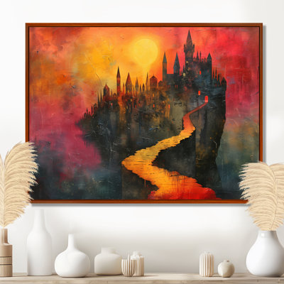 Décoration murale jaune et rouge, coucher de soleil, château magique I - châteaux