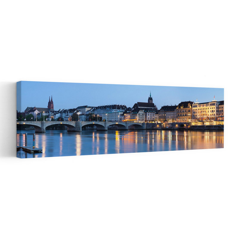 Bridge Across A River With A Cathedral In The Background Mittlere Rheinbrucke St. Martin's Church River Rhine Basel Switzerland by Markus Lange - Wrapped Canvas Panoramic Print