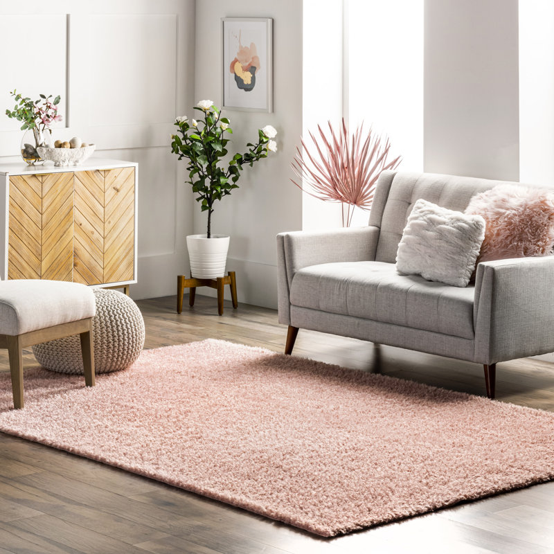 Machine Washable Pink Area Rug, Rectangle 5' x 8'