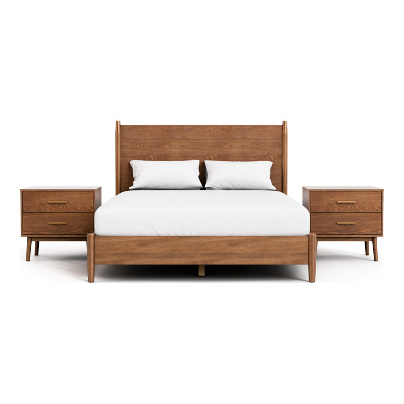 Ensemble de chambre avec lit plateforme 3 pièces Nevio, Trois pièces : lit et deux tables de chevet, Grand lit
