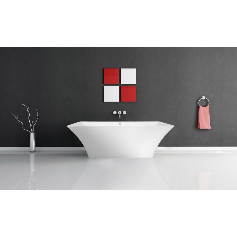Hyde 67.5'' x 33.75'' Air Solid Surface Bathtub, Glossy White, Polished Brass