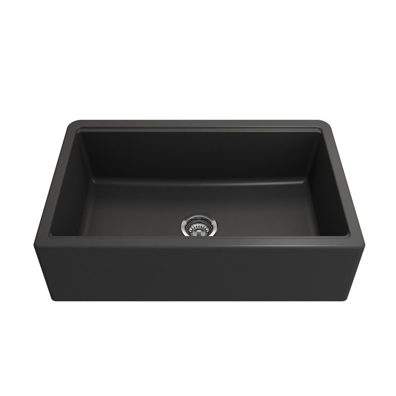 Arona 33'' L Farmhouse / Apron Single Bowl Granite Kitchen Sink, Matte Black