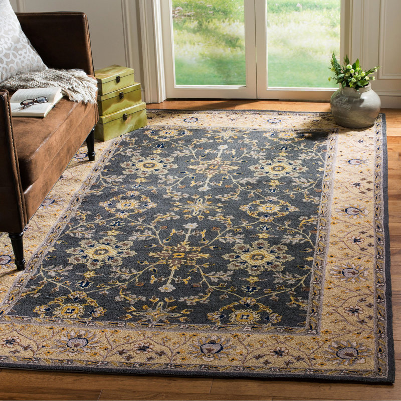 Tapis gris / crème crocheté à la main Driffield, Rectangle 4 pi x 6 pi