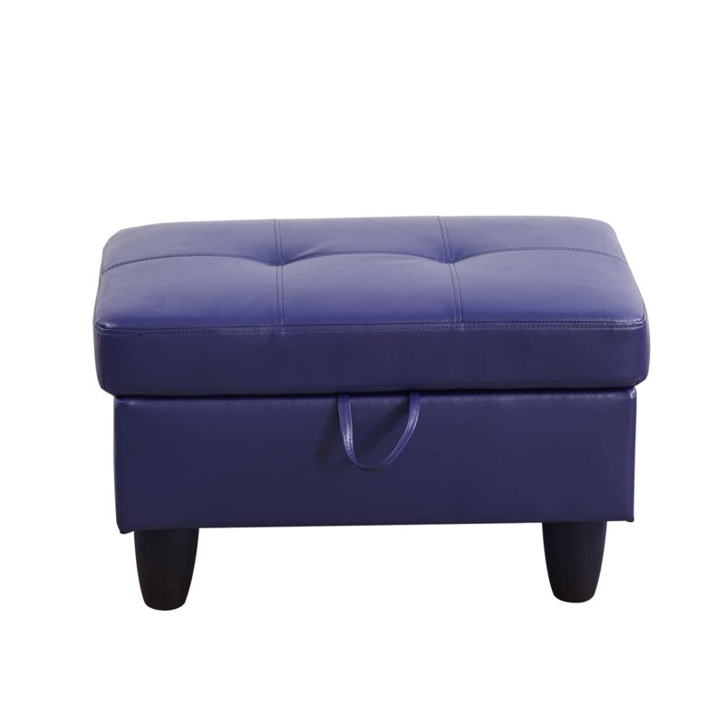 Repose-pieds multifonctionnel en similicuir bleu avec compartiment de rangement caché, Similicuir bleu