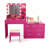 Dark Pink Large Makeup Vanity Set With Lights, Usb & Power Outlet And 9 Drawers-349782225