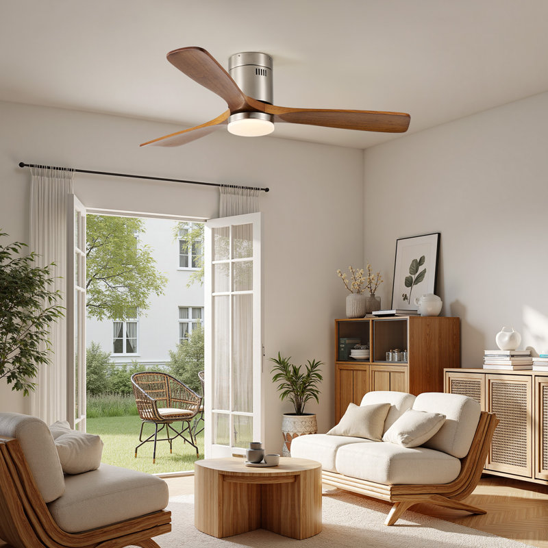 52 po Ventilateur de plafond à DEL encastré moderne avec lumière et télécommande Nickel