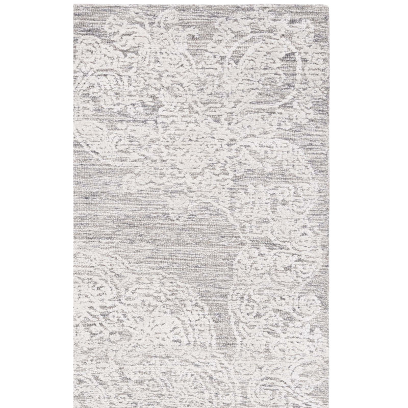 Tapis floral ivoire / beige en coton / laine / coton touffeté à la main Bathulda, Rectangle 3 pi x 5 pi