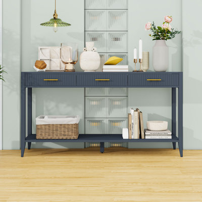 Console en bois avec 3 tiroirs et tablette de rangement