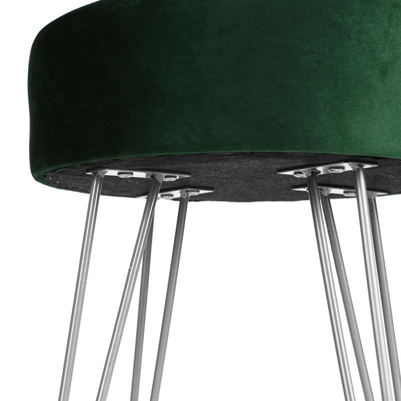 Harbour Housewares Round Velvet Footstool, Silver, Green