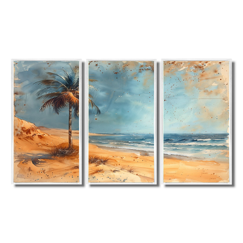 Salyer - Ensemble d'art mural palmiers et palmiers, Toile encadrée flottée blanche, H 32 po x l 48 po x P 1 po