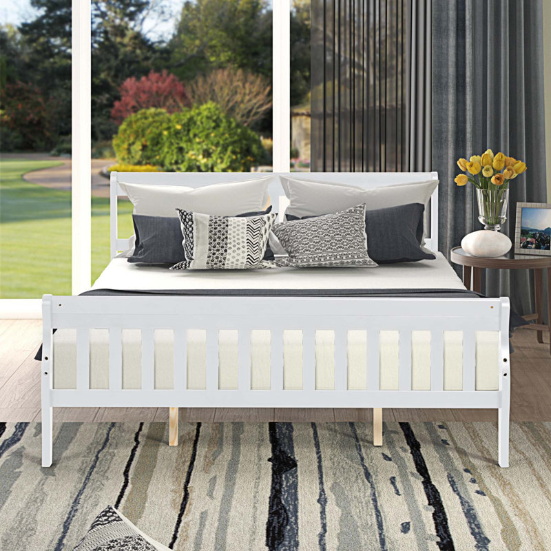 Slat Headboard Design Bed, White