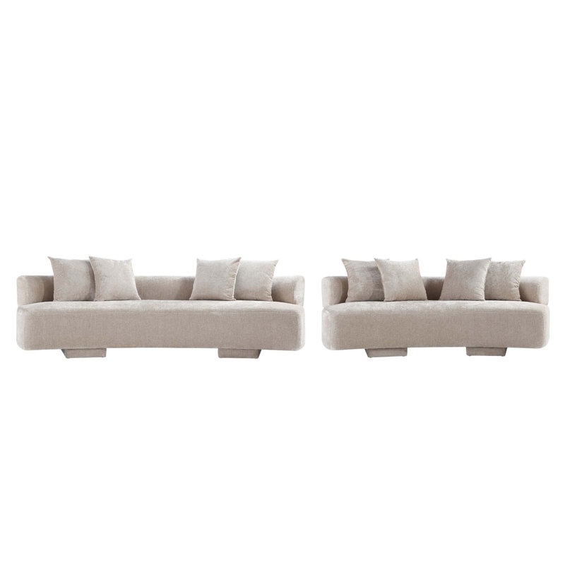 Giovedi 2-Piece Modern Chenille 112" Sofa and 90.6" Sofa Set, Giovedi Beige Chenille