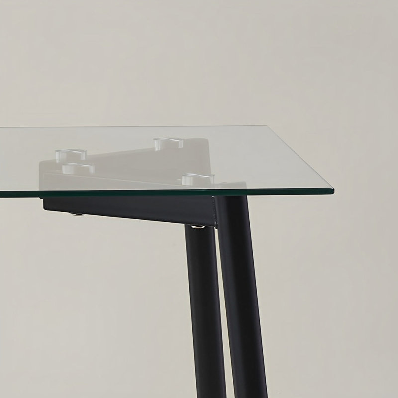 51.2" Tempered Glass Rectangular Dining Table with Metal Legs for Kitchen, Dining & Living Room, Black