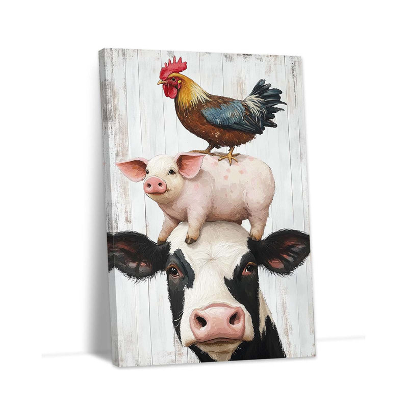 Farmhouse Animal Canvas Wall Art Cow Pig Rooster Picture For Kitchen Wall Decor Rustic Farm Poster Print Framed