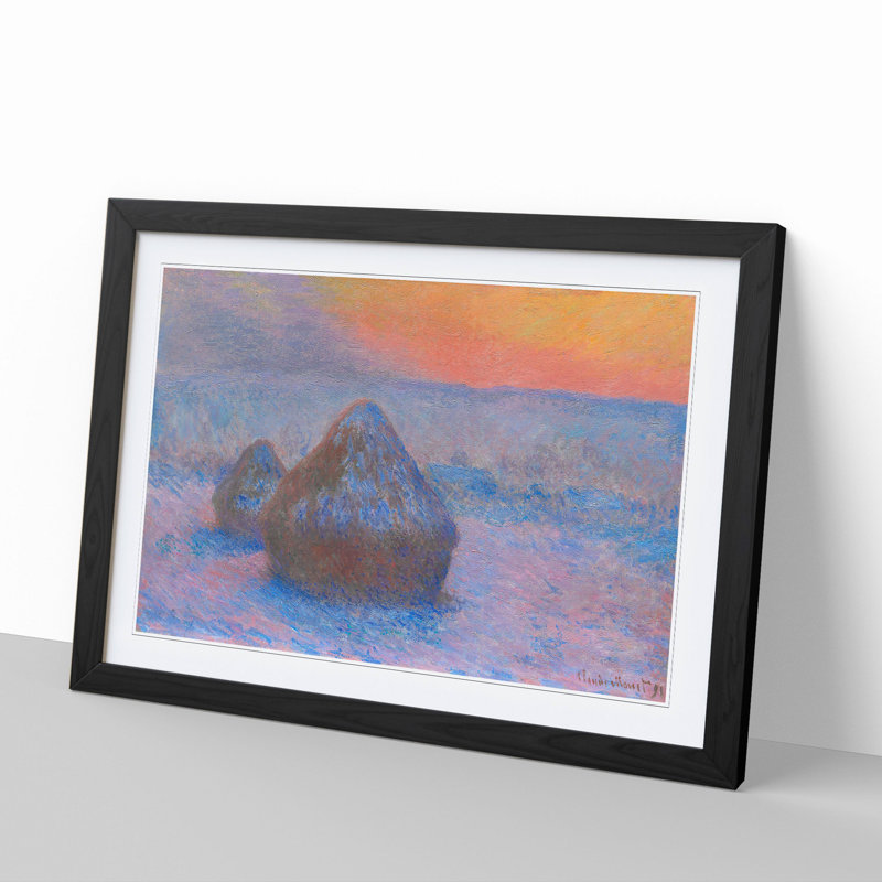 Haystacks Vol.2 by Claude Monet - Framed Print, 27cm H x 36cm W x 2cm D, Black Framed