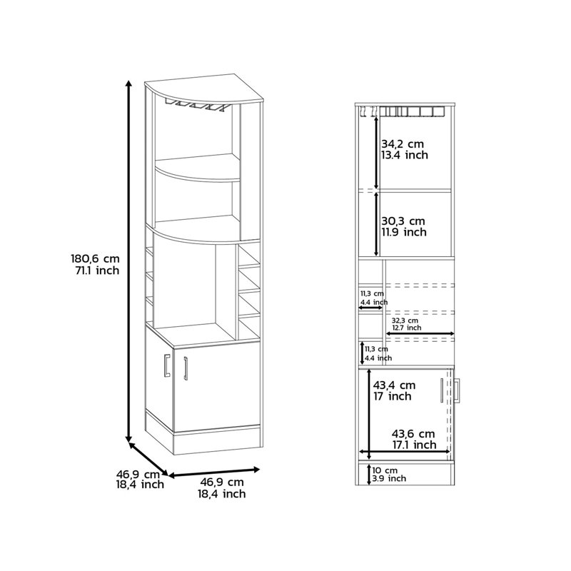 Stylish Corner Bar Cabinet with Ample Storage and Display Space for Your Beverage Collection and Barware., Brown