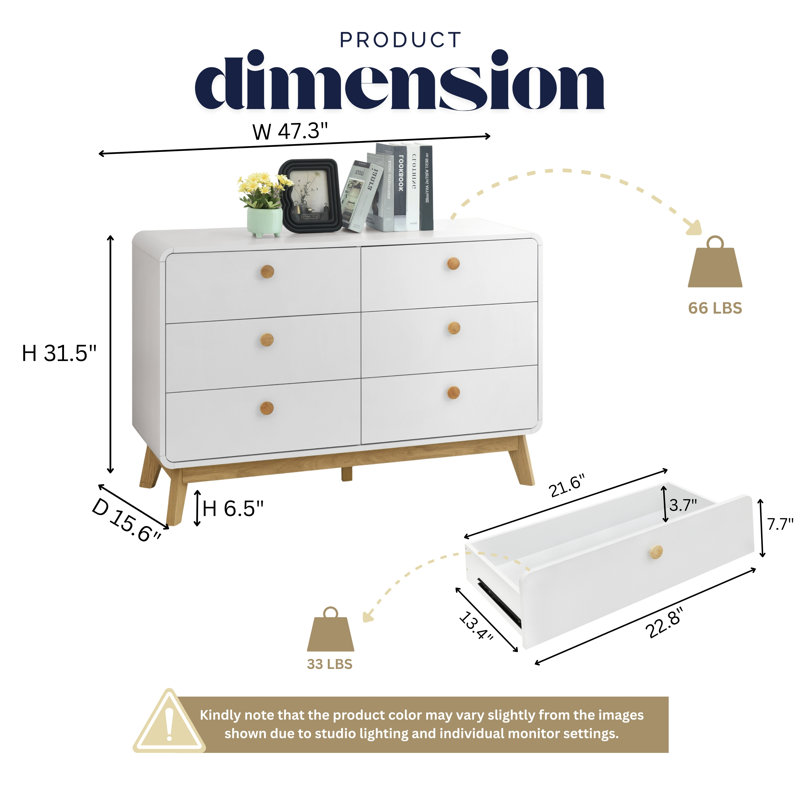 120.1cm W 6 - Drawer Chest of Drawers, White