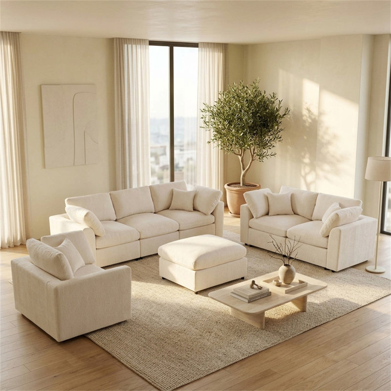 Ensemble de canapés modulaires 4 pièces en U, Chenille beige