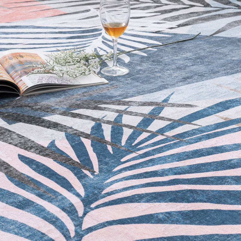 Jasmine 8' x 10' Black and Blue Floral Washable Area Rug