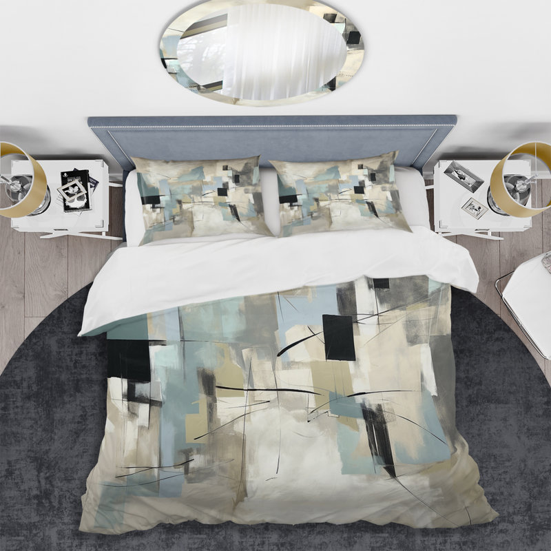Ensemble de housse de couette Beige et gris Unounded Creativité II - Peinture abstraite