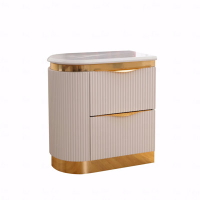 2-Drawer Bedroom Nightstand, Gold Detailed Left Woodenen