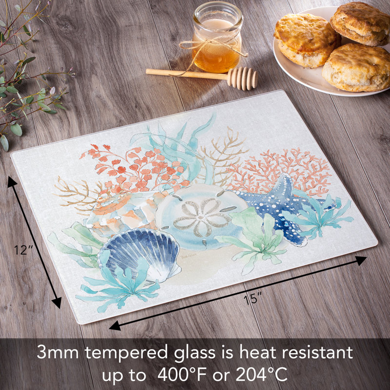 Seaside Coral and Shells Tempered Glass Cutting Board