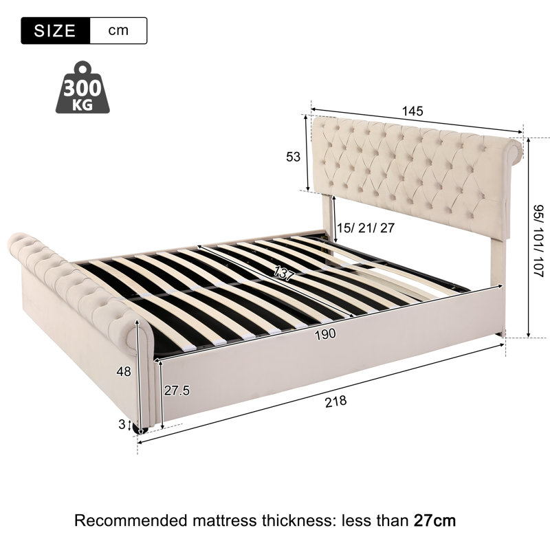 Upholstered Ottoman Storage Bed, Double (4'6)