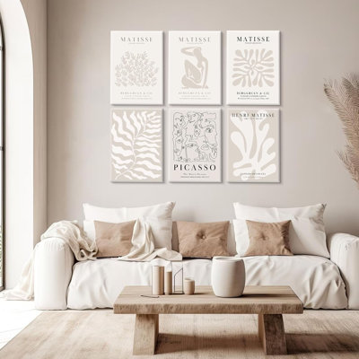 Reproduction d'art mural sur toile abstraite, toile, esthétique, beige, art mural, affiche Matisse Picasso, affiche d'art rétro pour chambre à coucher, ensemble de 6 x 8 pouces, prêt à accrocher