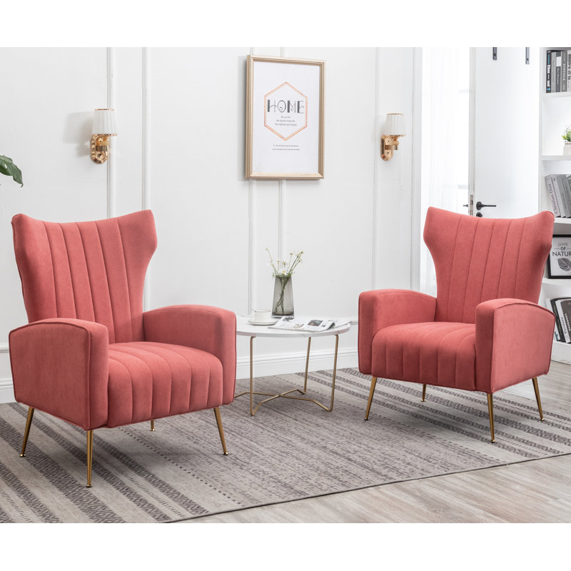 Milana 27" Wide Velvet Wingback Chair, Blush Pink Velvet