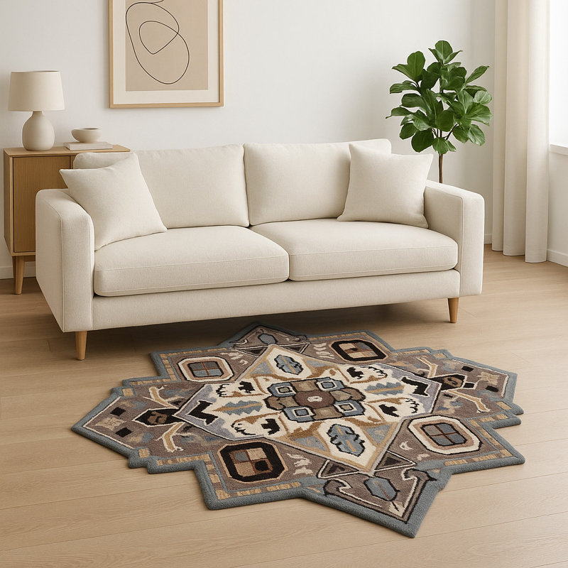 Tapis gris et beige 7 'Medallion