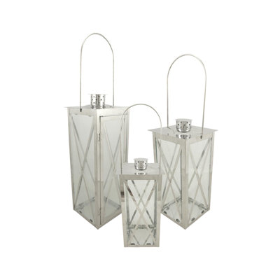 Lanternes porte-bougie style argent en acier inoxydable